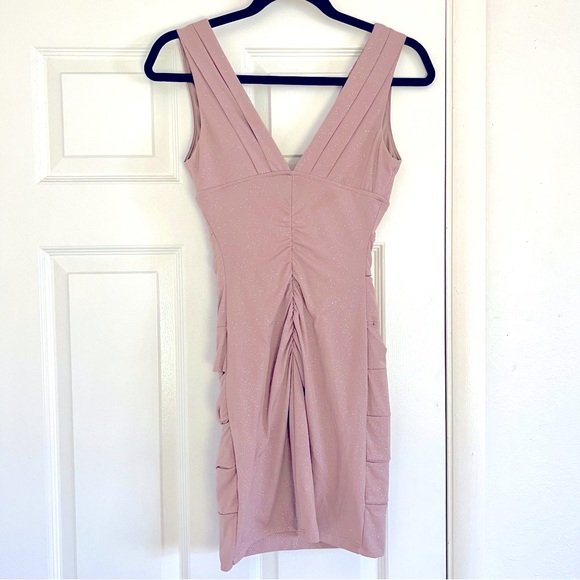 Windsor Glitter Bodycon Mini Dress Nude Built in Bra Draped Scrunch Butt Small - Picture 7 of 9